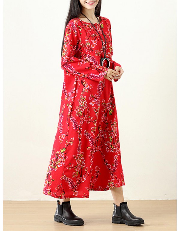 Plus Size Vintage Women Floral Printed Maxi Dress