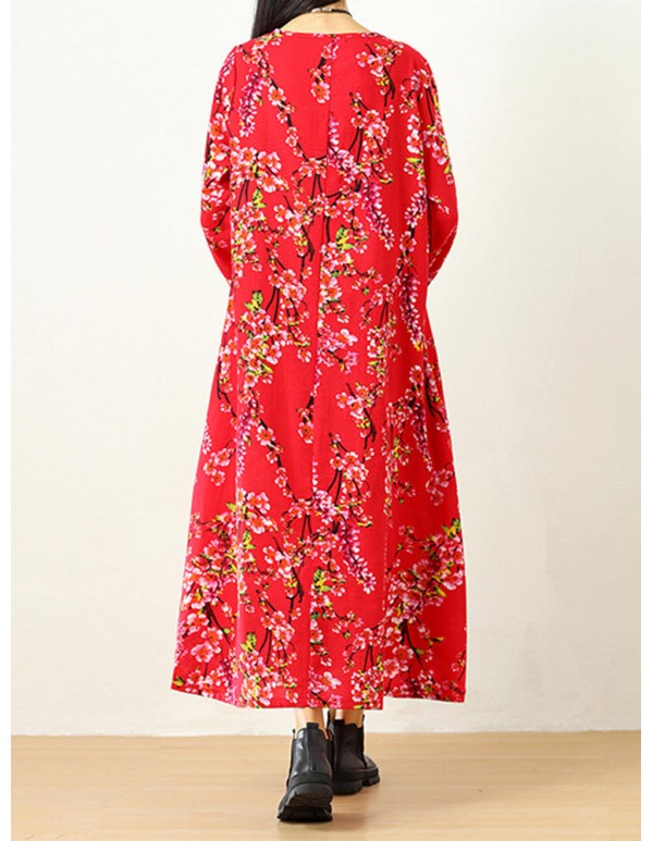 Plus Size Vintage Women Floral Printed Maxi Dress