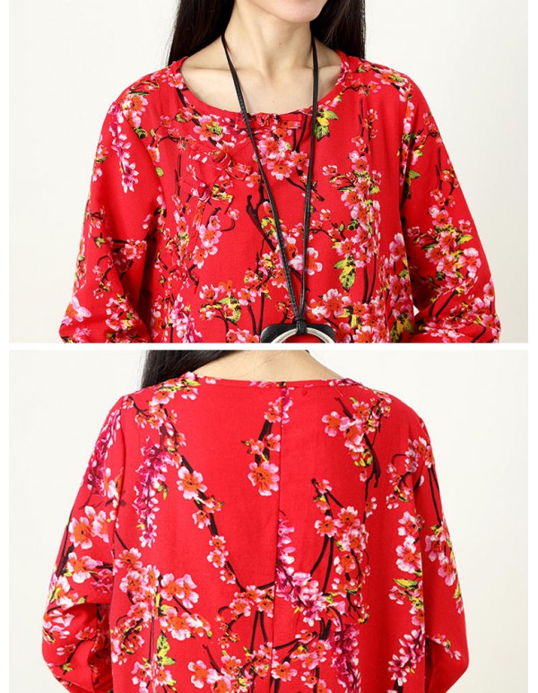 Plus Size Vintage Women Floral Printed Maxi Dress