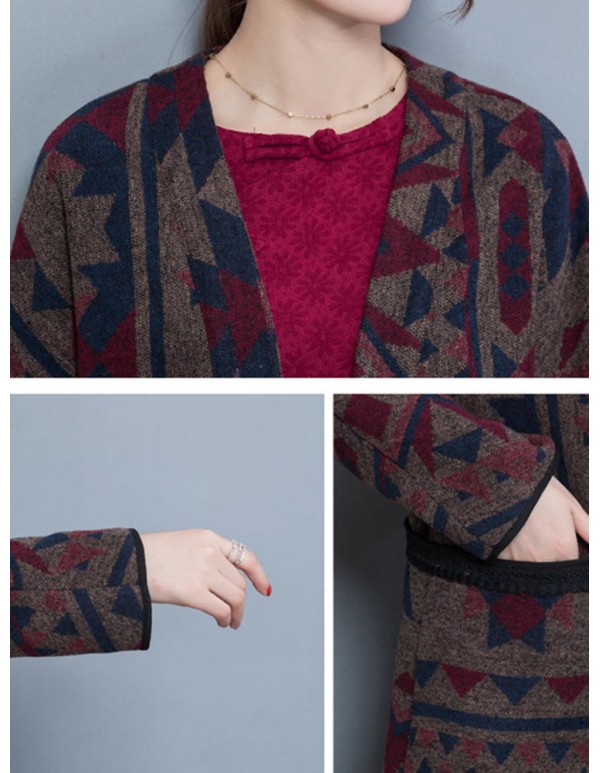 Vintage Women Geometric Printing Tassel Cardigans