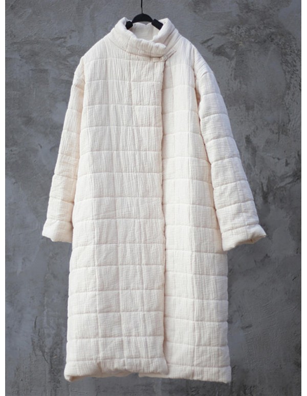 Vintage Women High Collar Cotton Linen Thick Coats
