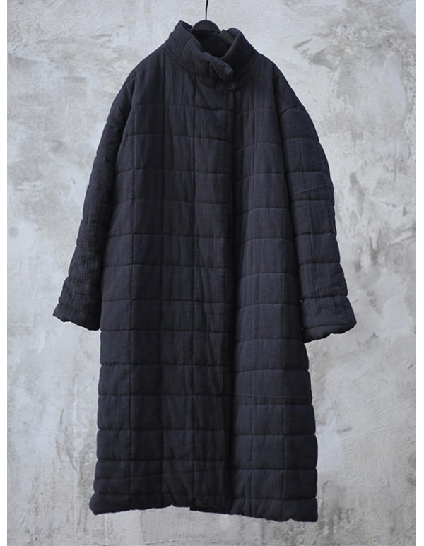 Vintage Women High Collar Cotton Linen Thick Coats