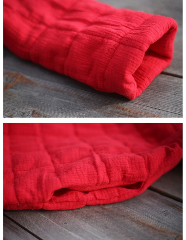 Vintage Women High Collar Cotton Linen Thick Coats