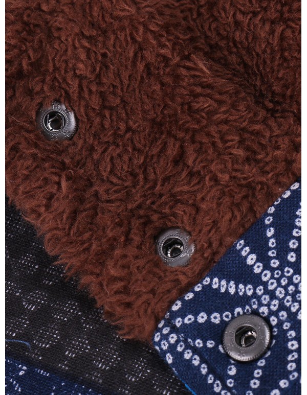 L-5XL Thicken Warm Coats Women Block Print Hooded Fleece Coat