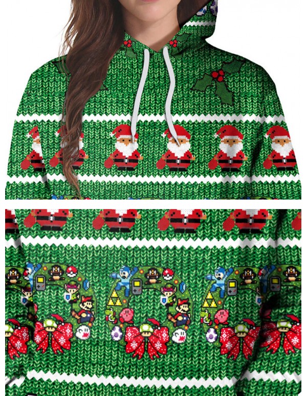 Plus Size Casual Women Santa Claus Hooded Sweatshirts