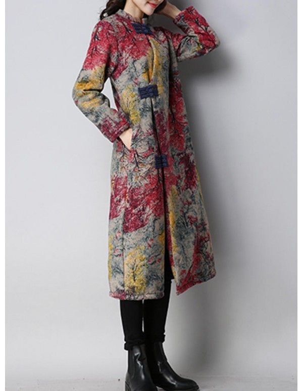 Vintage Women Floral Printed Thick Coats