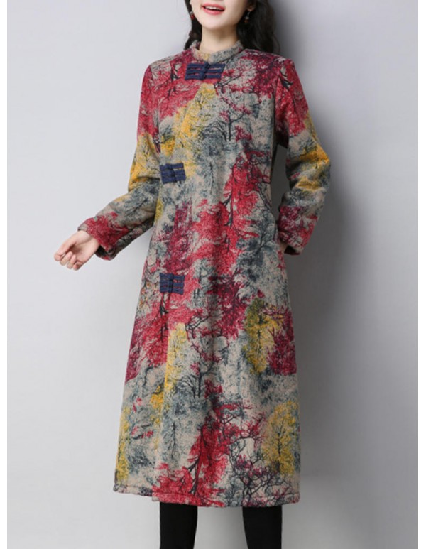 Vintage Women Floral Printed Thick Coats