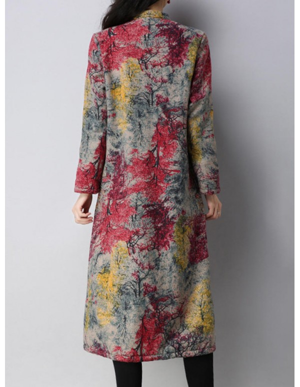 Vintage Women Floral Printed Thick Coats