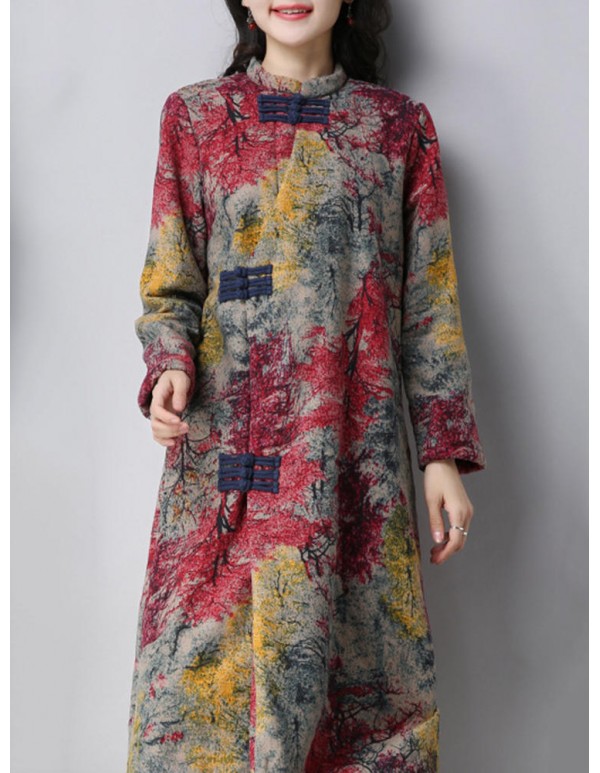 Vintage Women Floral Printed Thick Coats