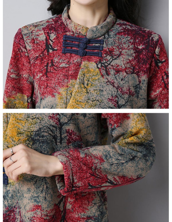 Vintage Women Floral Printed Thick Coats