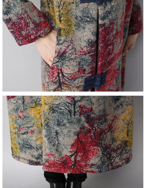 Vintage Women Floral Printed Thick Coats