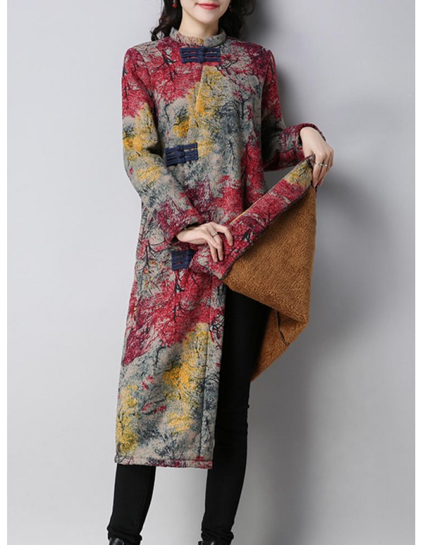 Vintage Women Floral Printed Thick Coats