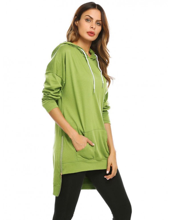 S-5XL Casual Women Hooded Pocket Side Zipper Sweatshirt