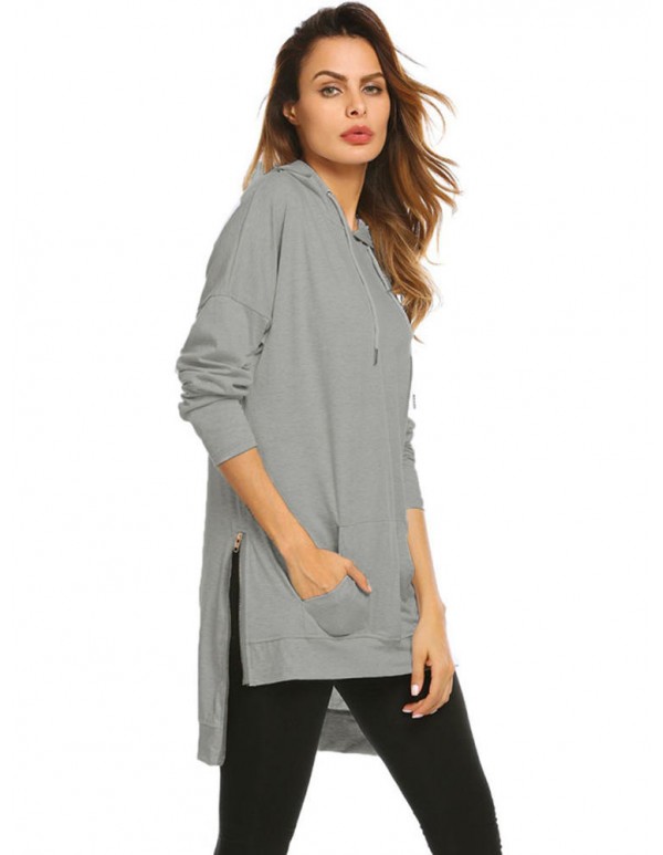 S-5XL Casual Women Hooded Pocket Side Zipper Sweatshirt