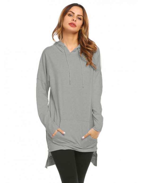S-5XL Casual Women Hooded Pocket Side Zipper Sweatshirt