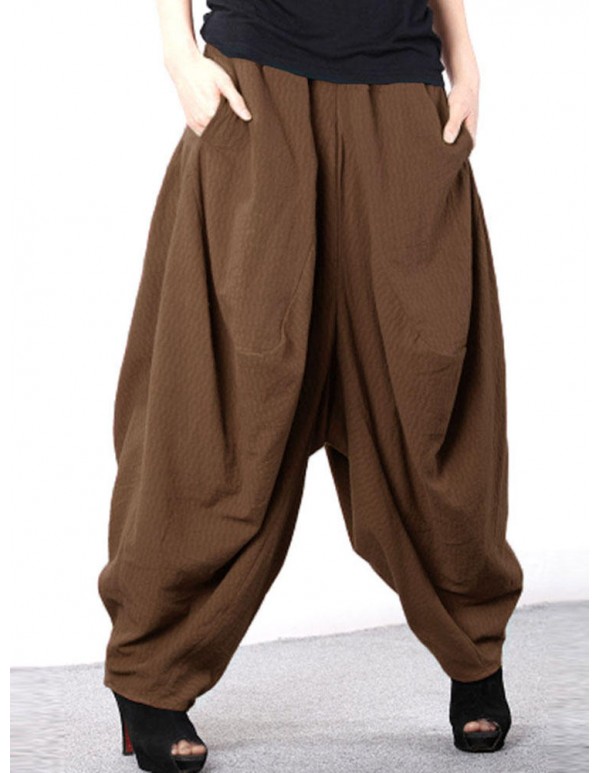 Plus Size Casual Women Cotton Harem Pants