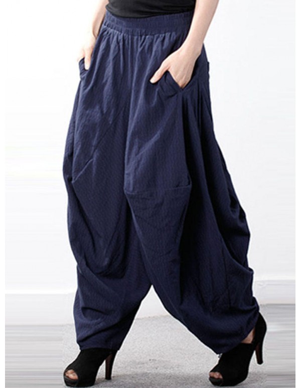 Plus Size Casual Women Cotton Harem Pants