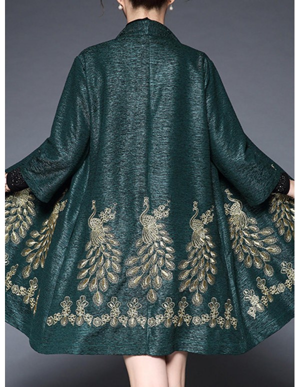 Plus Size Elegant Women Peacock Embroidery Cardigans