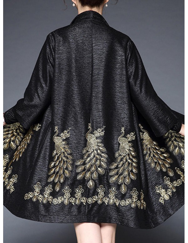 Plus Size Elegant Women Peacock Embroidery Cardigans