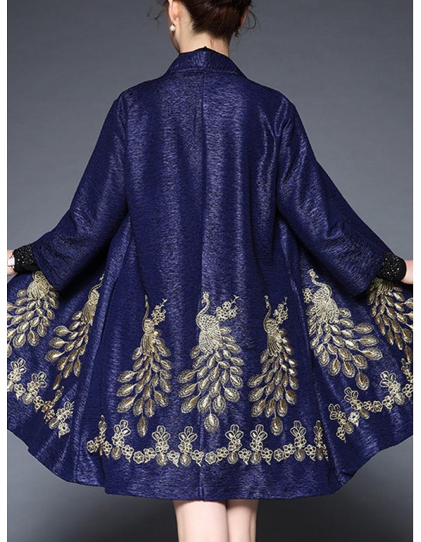 Plus Size Elegant Women Peacock Embroidery Cardigans