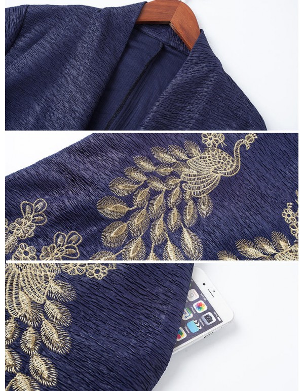 Plus Size Elegant Women Peacock Embroidery Cardigans