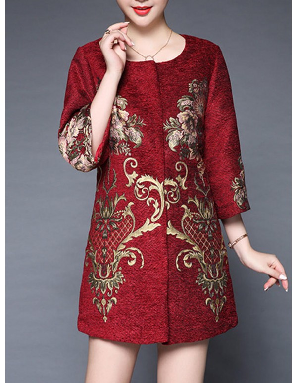 Plus Size Elegant Women Embroidery Coats