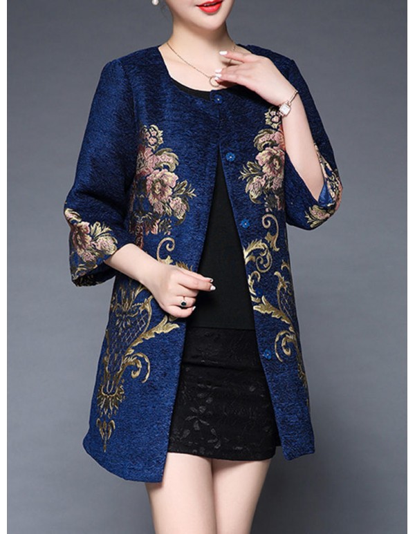 Plus Size Elegant Women Embroidery Coats