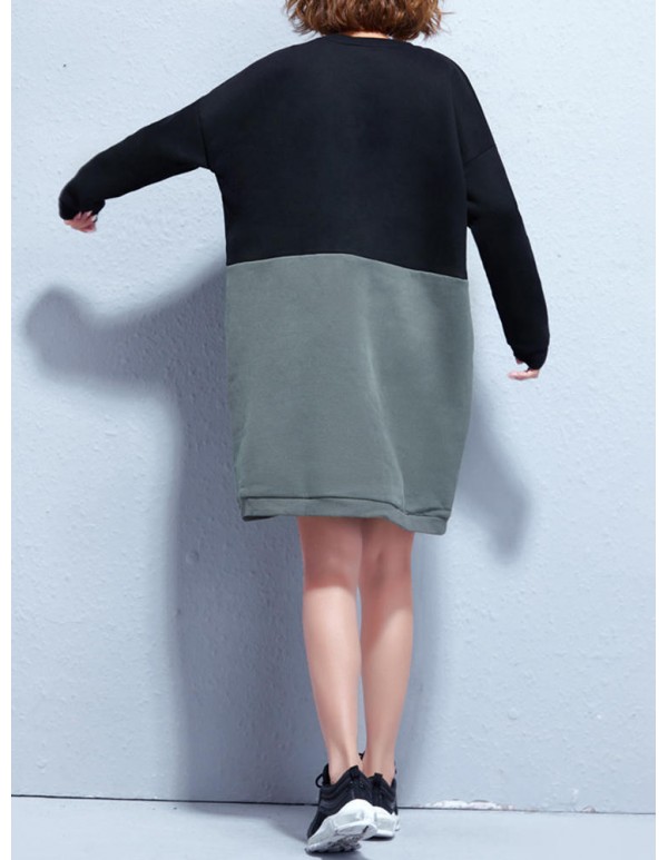 Plus Size Casual Women Cartoon Splicing Thick Sweatshirts