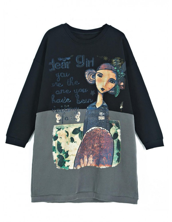 Plus Size Casual Women Cartoon Splicing Thick Sweatshirts