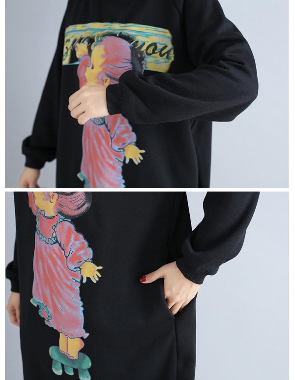 Plus Size Casual Women Cartoon Printed Hooded Thick Sweatshirts