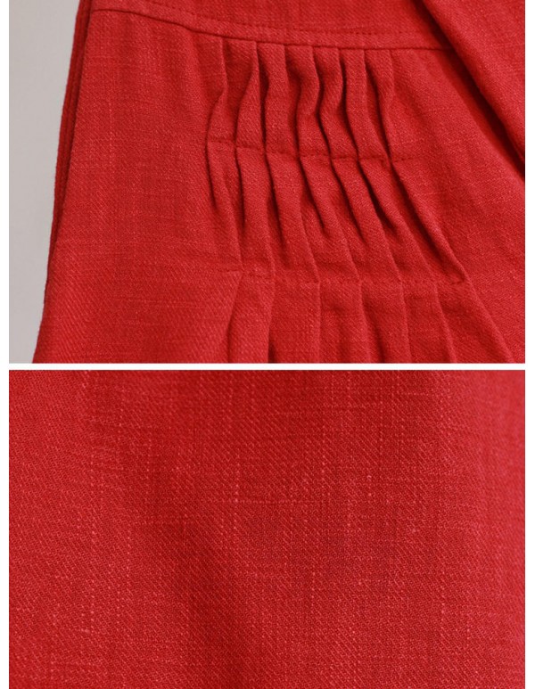 Plus Size Vintage Women Elastic Waist Wide Leg Pants