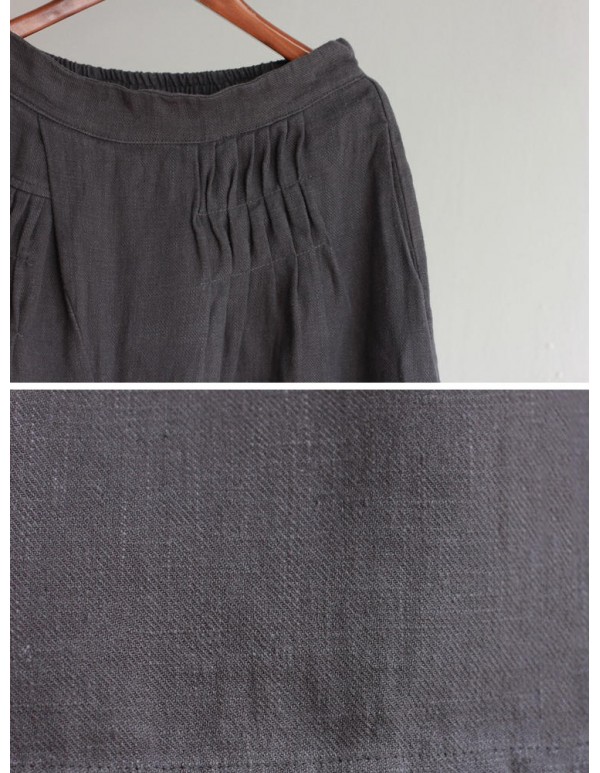 Plus Size Vintage Women Elastic Waist Wide Leg Pants