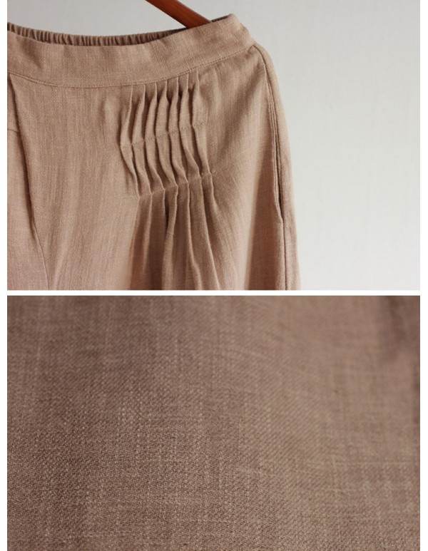 Plus Size Vintage Women Elastic Waist Wide Leg Pants