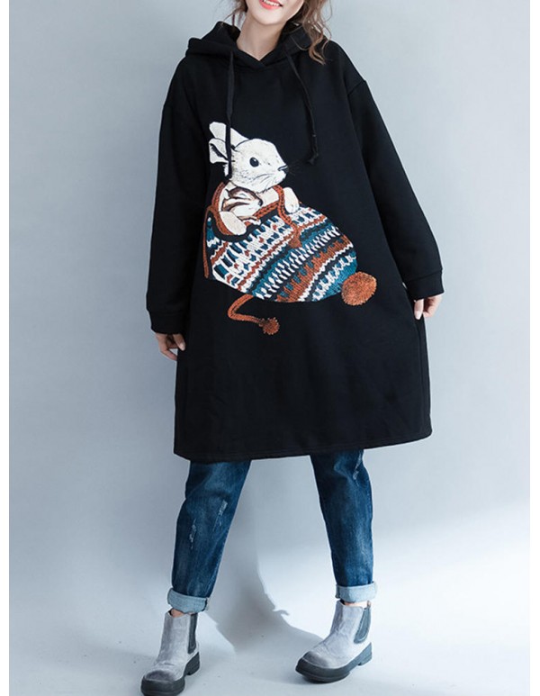 Plus Size Casual Women Rabbit Hooded Fleece Sweatshirts