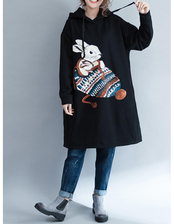 Plus Size Casual Women Rabbit Hooded Fleece Sweatshirts