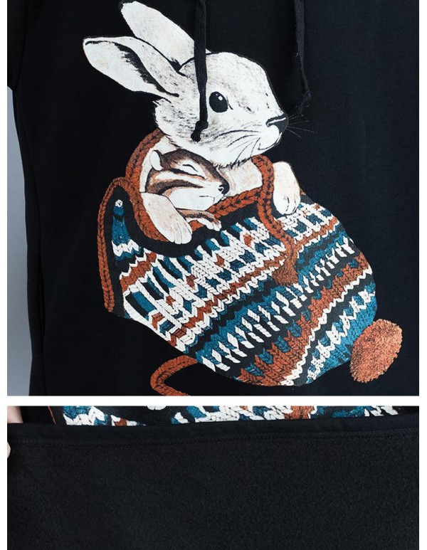 Plus Size Casual Women Rabbit Hooded Fleece Sweatshirts