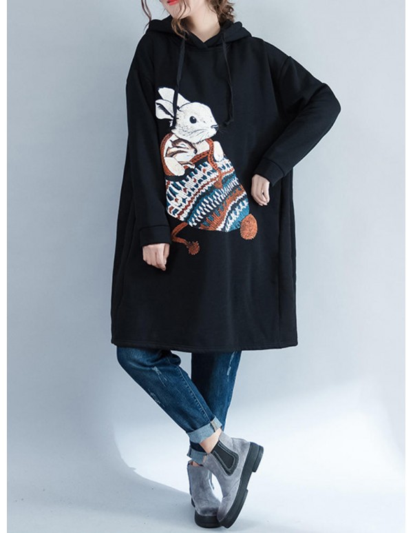 Plus Size Casual Women Rabbit Hooded Fleece Sweatshirts