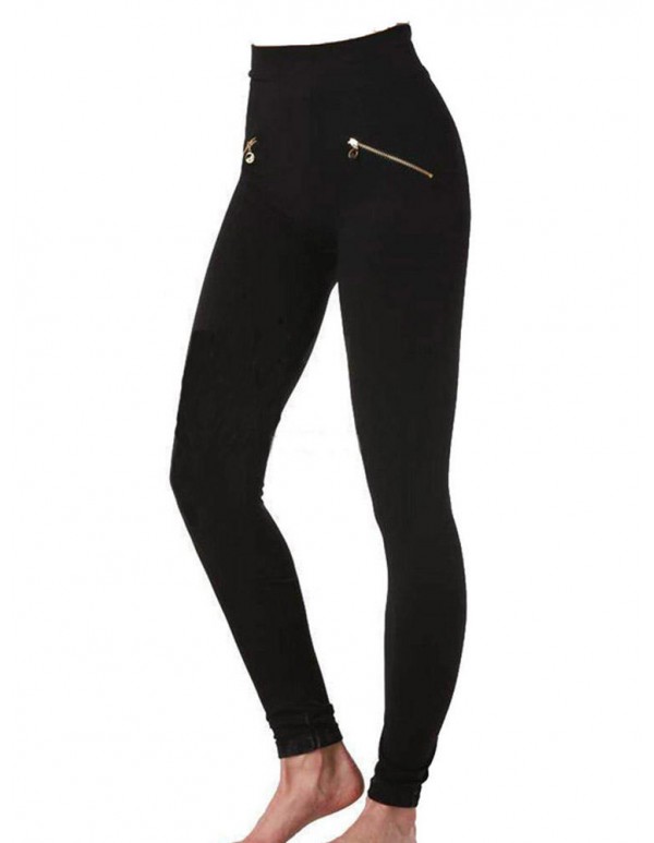 Women Elastic Stretchy High Waist Decorated Zippers Casual Long Pants