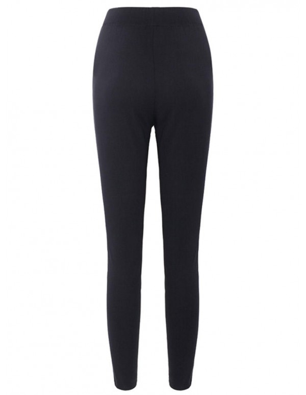 Women Elastic Stretchy High Waist Decorated Zippers Casual Long Pants