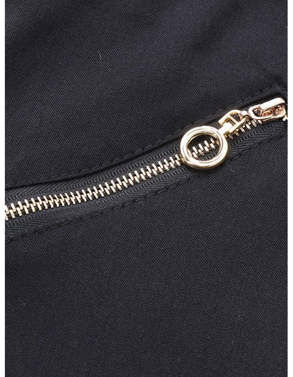 Women Elastic Stretchy High Waist Decorated Zippers Casual Long Pants