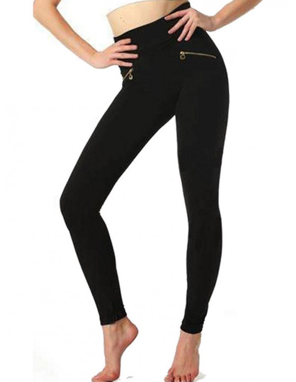 Women Elastic Stretchy High Waist Decorated Zippers Casual Long Pants