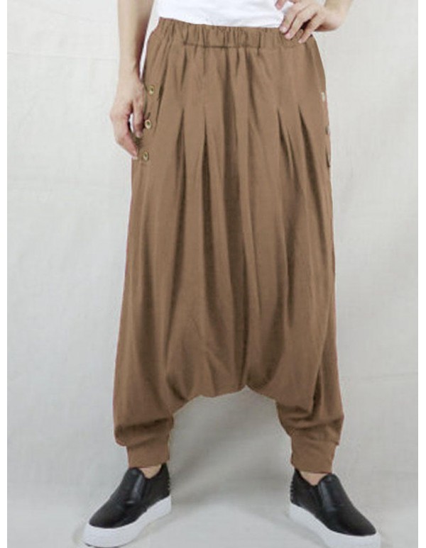 M-5XL Casual Women Button Cotton Harem Pants