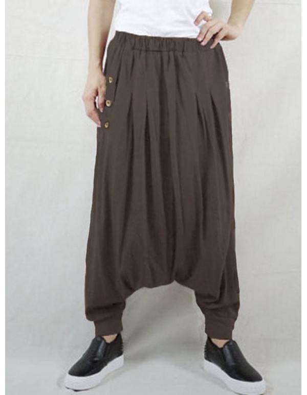 M-5XL Casual Women Button Cotton Harem Pants