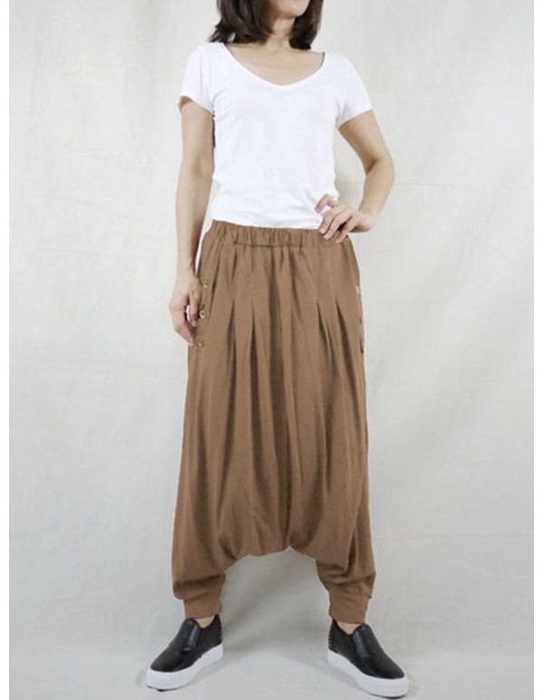 M-5XL Casual Women Button Cotton Harem Pants