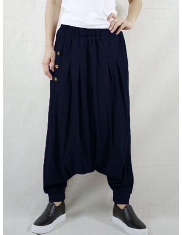 M-5XL Casual Women Button Cotton Harem Pants