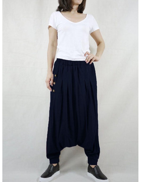M-5XL Casual Women Button Cotton Harem Pants