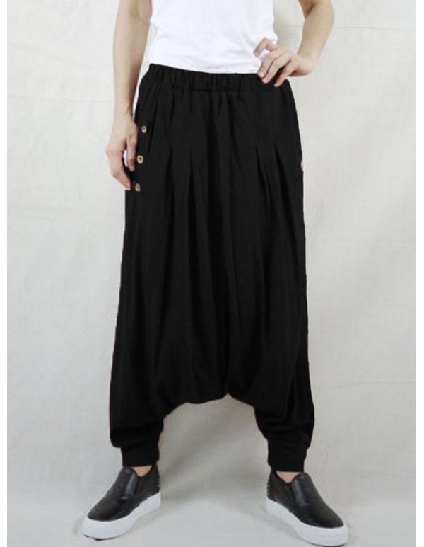 M-5XL Casual Women Button Cotton Harem Pants