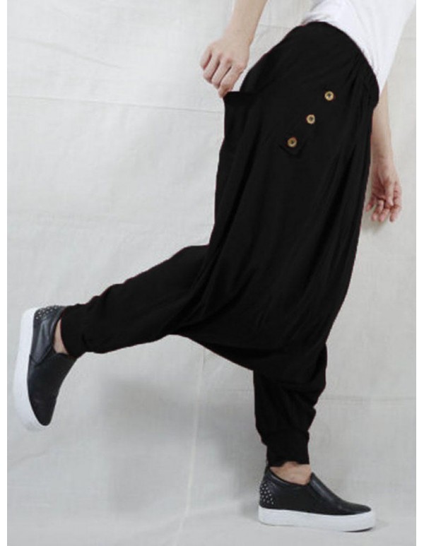 M-5XL Casual Women Button Cotton Harem Pants