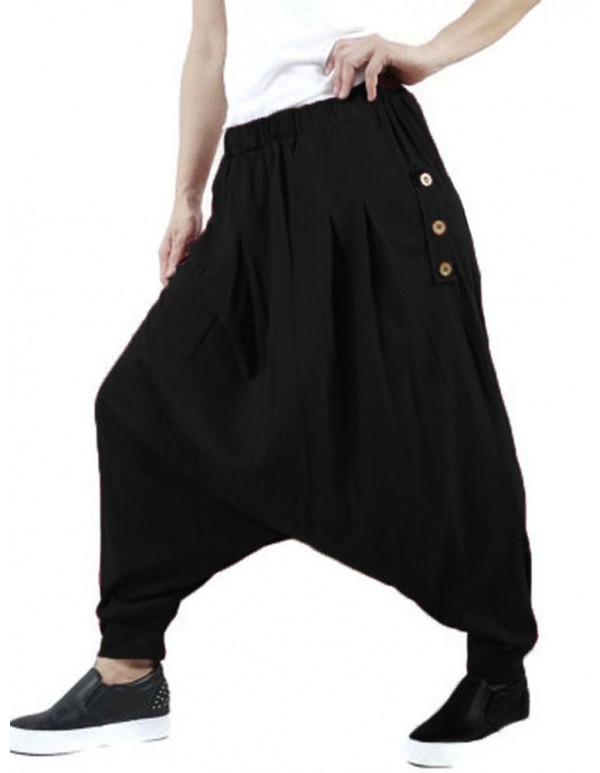 M-5XL Casual Women Button Cotton Harem Pants