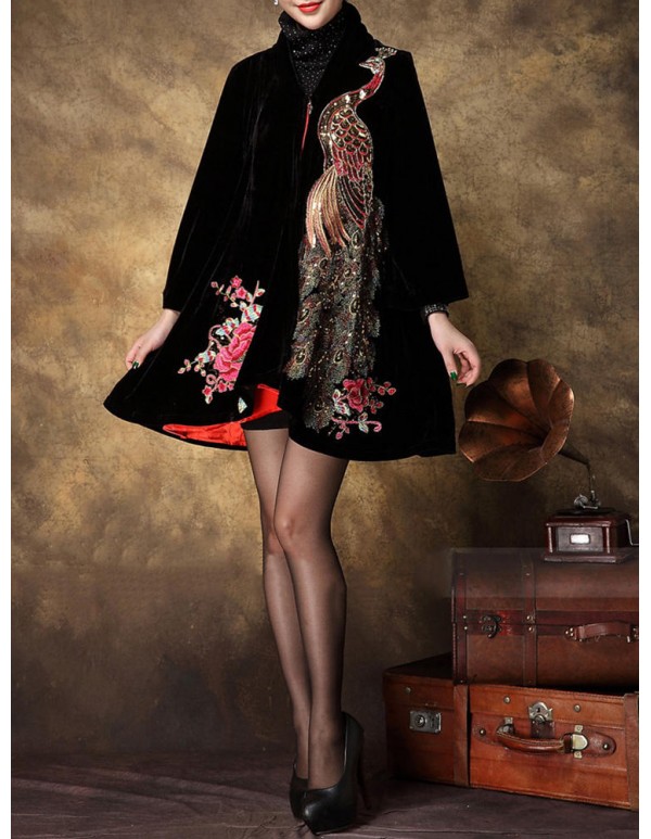 S-5XL Elegant Women Peacock Embroidery Coats